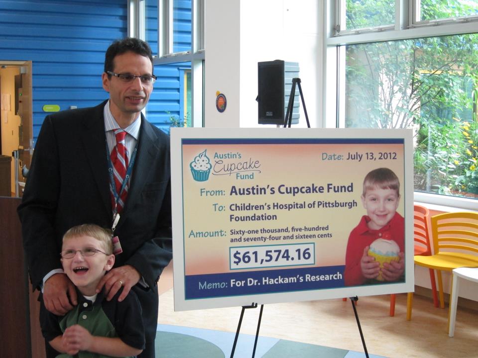 Austin's Cupcake Fund check presentation to Dr. Hackam